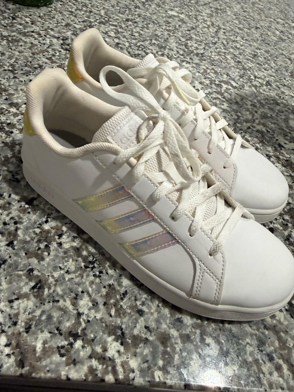 Adidas White Sneakers with Iridescent Three Stripes
